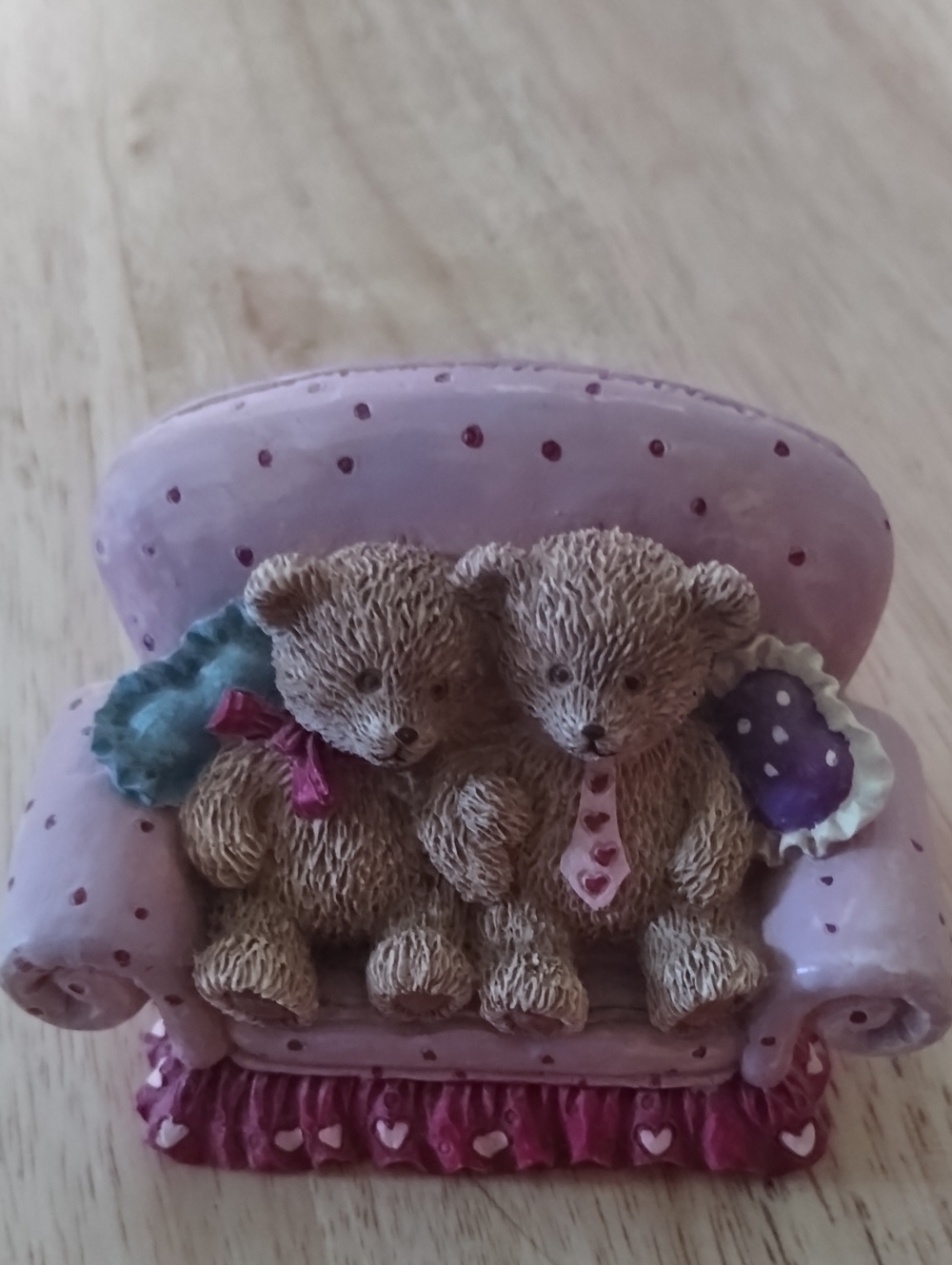 Russ Berrie Pink and Brown Teddy Bears on Sofa Figurine